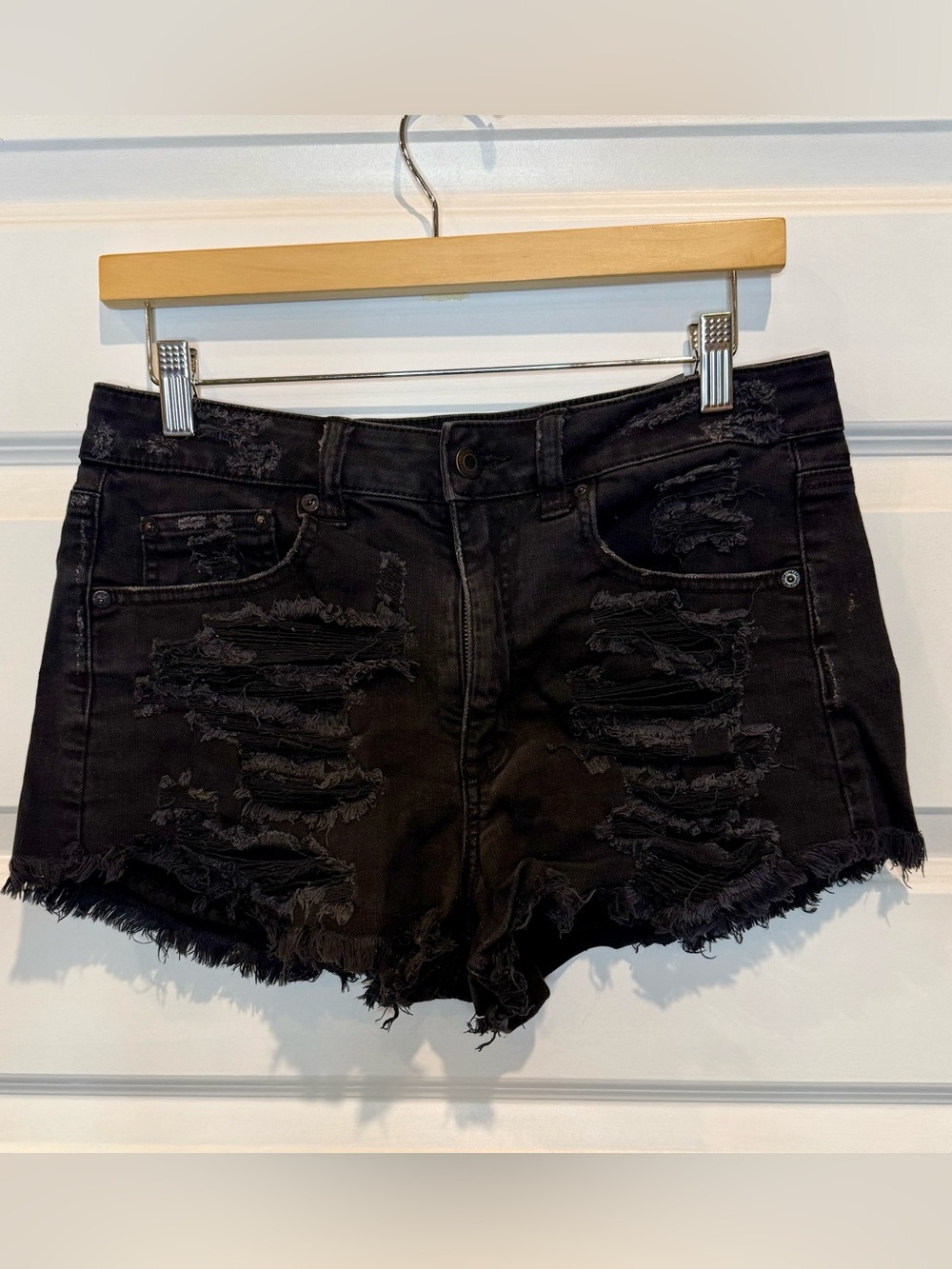 American Eagle Outfitters Vintage Hi Rise Festival Black Distressed Jean Shorts
